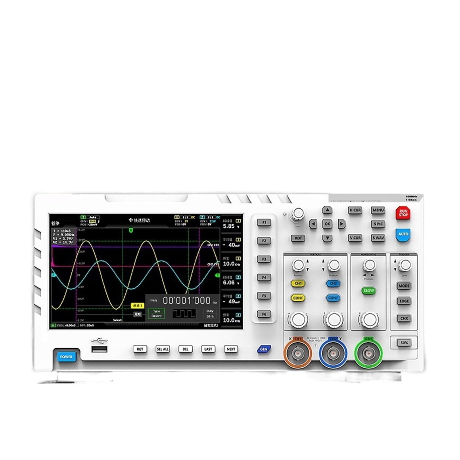Osciloscopio Digital 1014D 2 en 1 generador de señal de entrada de doble canal 100MHz * 2 ancho de banda analógico 1GSa/s frecuencia de muestreo Identificación rápida(Standard)