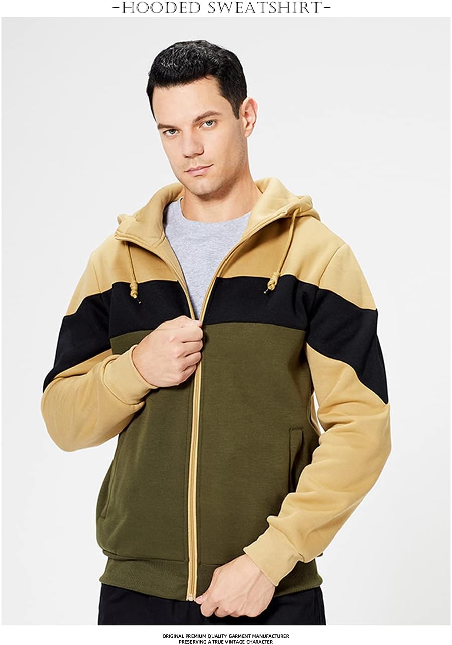 DUOFIER Men's Hoodies Zip Front Sweatshirt Color Blocking Hooded - Image 2