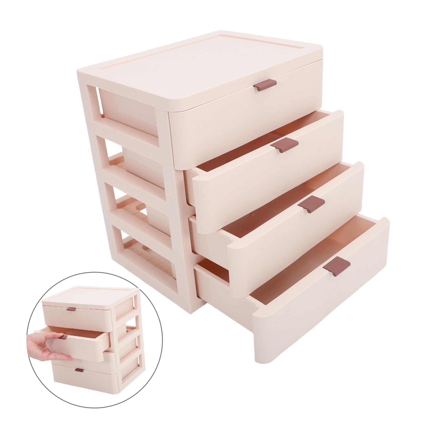 Organizer da Scrivania Contenitore Multilayer con 4 Cassetti in Plastica Pp Rosa per Massimizzare lo Spazio per Trucchi e Pennelli in Ufficio e Hotel
