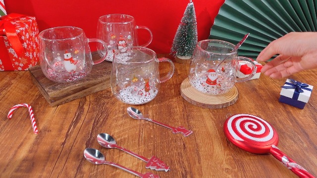Amazon.com: Baderke Christmas 4 Sets Double Wall Glass Coffee Mugs