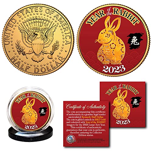 Moneda de Media Dólar JFK Año del Conejo 24K Chapada en Oro miniatura 1