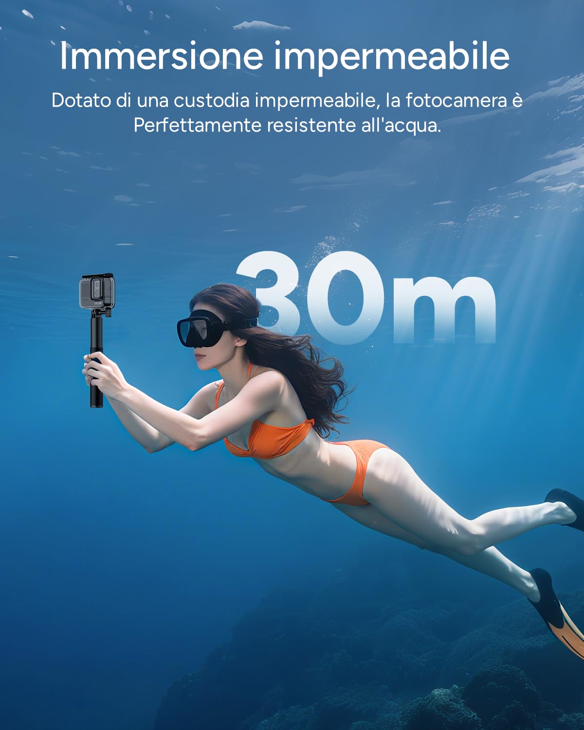 SJCAM SJ20 Action Camera 4K (microfono) – Dual Lens 4K Sports Camera con 8H Selfie Stick, Super Night Mode, Magnetic Mount, HDR, 8X Zoom, Underwater Camera per Travel, Moto & Outdoor