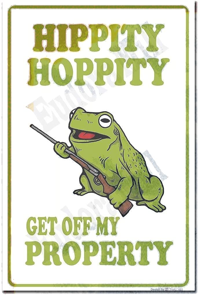 Tin Poster Metal Sign Hippity Hoppity Get Off My Property Frog No Tresspassing Novelty - 8"x12" Retro S Vintage Rules Warning Bar Cafe Garage Wall Decor Retro Vintage Plaque Signs