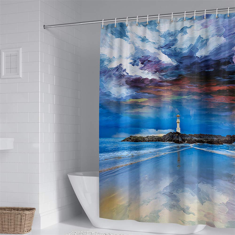 Tende da Doccia Tenda da Bagno con 12 Ganci, Chickw11 Antimuffa Impermeabile 3D Acchiappasogni Stampato Poliestere Lavabile Vasca da Bagno Decorativa Tenda (Acquerello,150x180cm