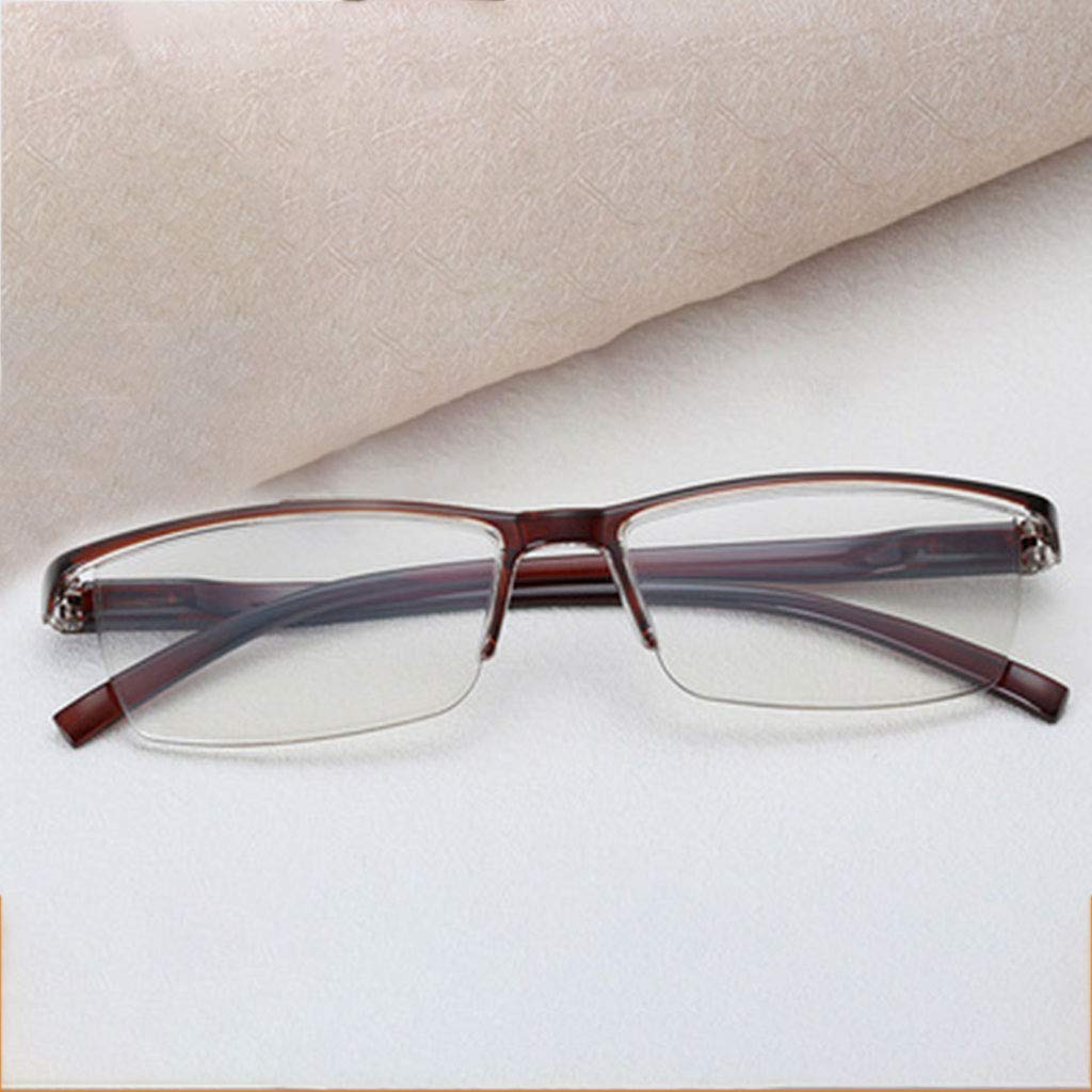 Okulary do czytania w połowie ramki Okulary blokujące niebieskie światło Mężczyźni Metalowa rama Prostokąt Czarne brązowe czytniki słońca (Color : Brown, Size : 3.5)