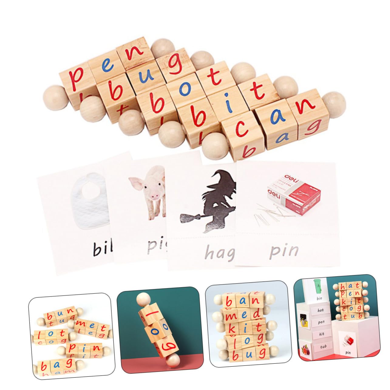 Bloque de Letras Giratorias, 1 Juego, Madera y Papel, para Niños