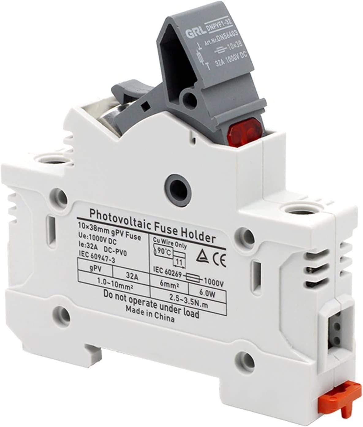 1pcs Solar Fuse Holder PV 1000V with Indicator Light DC 10x38MM(15A)