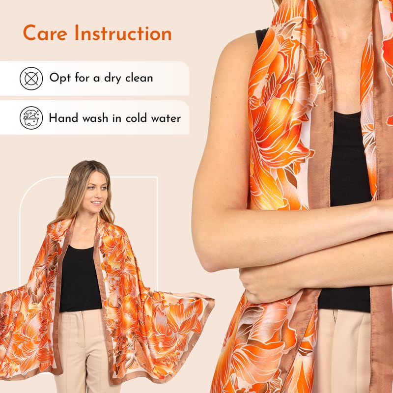 Image of Trillion London Spring Collection | Designer Silk Scarf For Women UK | Lightweight Neck Scarves | Shawl Wraps | Suitable for Daily Life | Smooth & Soft Finish | Gift for Women | Size-180cm x 90cm