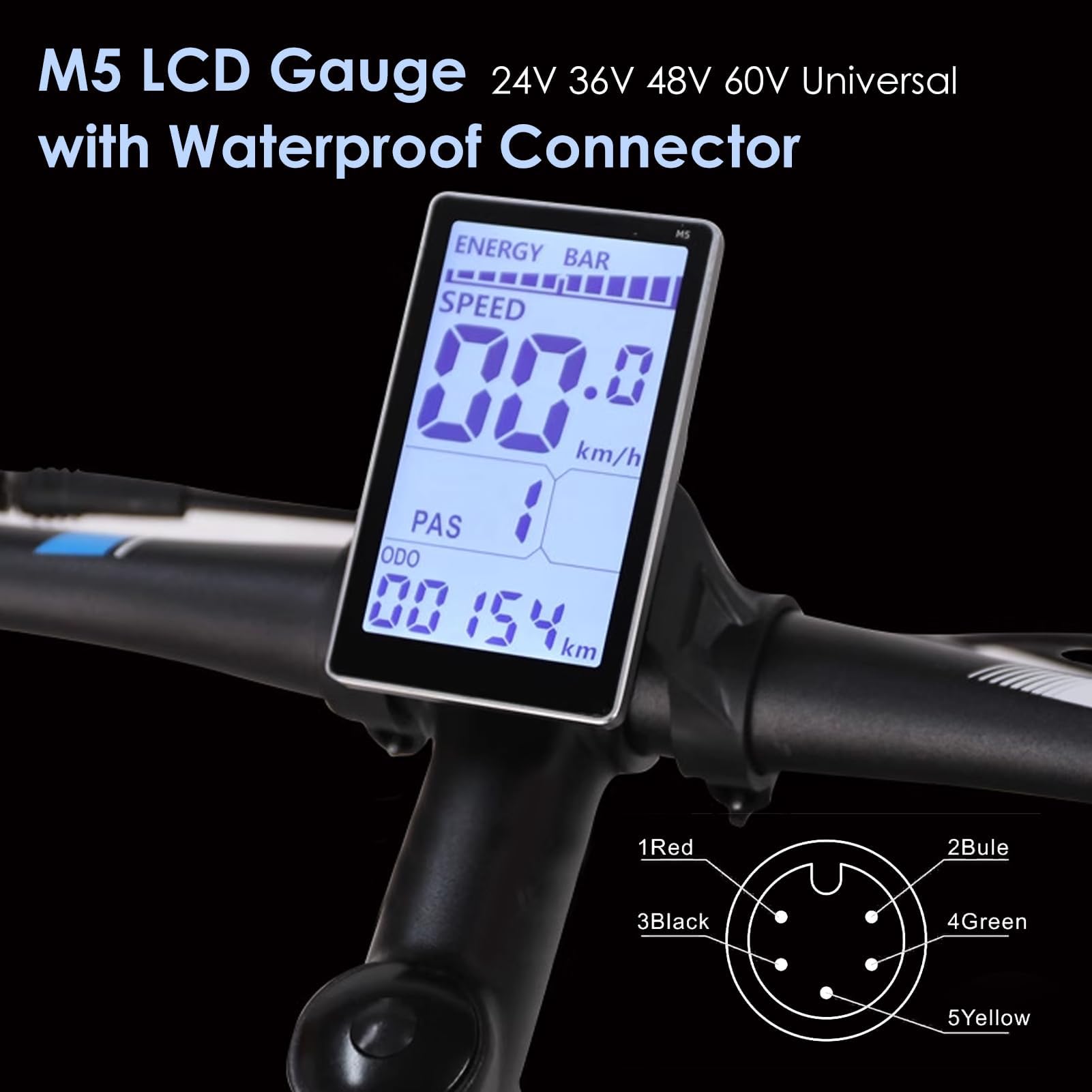 Electric Cycle LCD Display, 24V 36V 48V 60V Universal E Scooter M5 E Display Meter Control Panel 5 Pin Electric Scooter Panel Screen for 31.8 22.2mm Electric