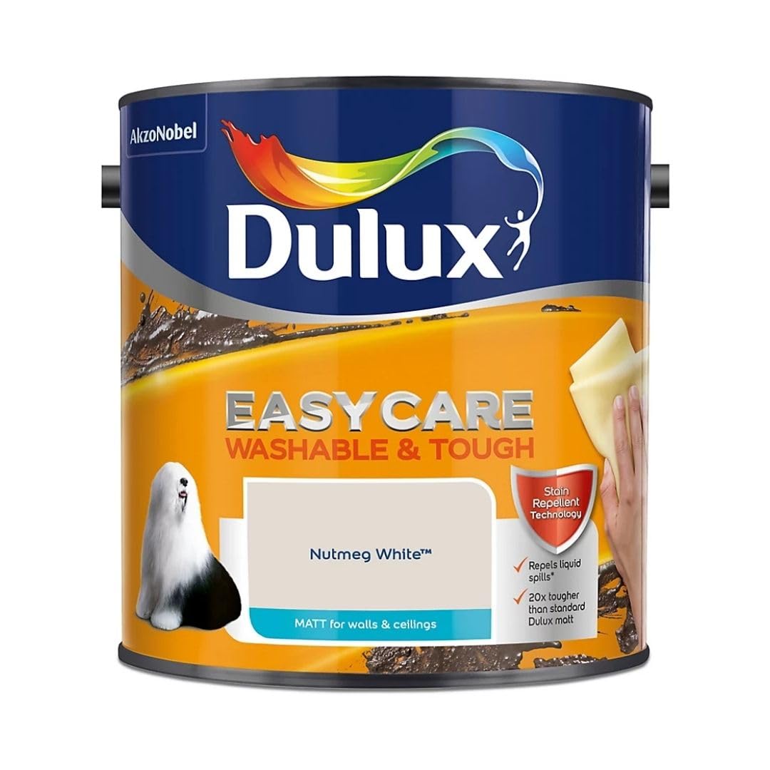 Nutmeg White Dulux Easycare Matt Emulsion Paint 2.5L – Washable & Stain Resistant, Durable Matt Finish, Quick Dry, Low Odour Interior Wall & Ceiling Paint