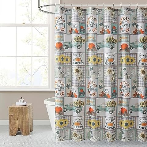 Kate Aurora Spooky Halloween & Thanksgiving Harvest Fabric Standard Sized Shower Curtain - Assorted Styles (Pick Up Truck) Cover