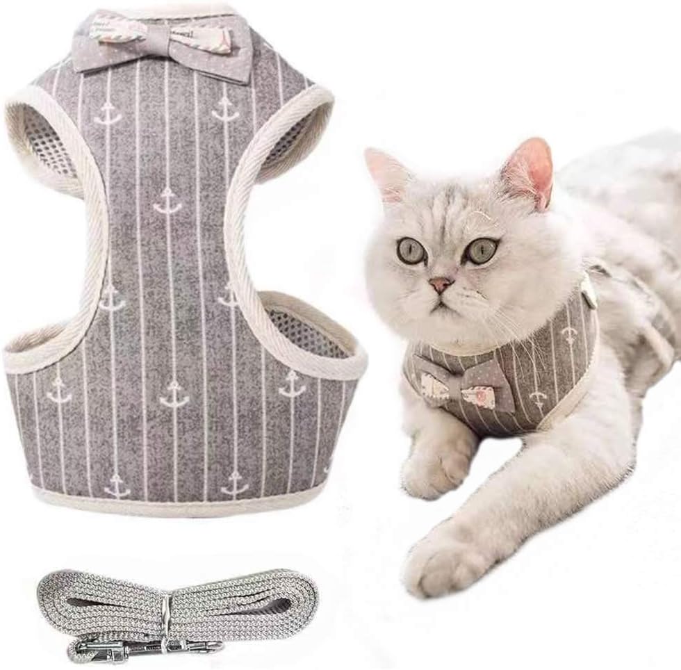 MXiiXM Cat Harness and Leash for Walking, Escape Proof Soft Cat and Small Dog Harness Adjustable Vest Harnesses for Cats - Easy Control Breathable Jacket for Pet Kitten Puppy Rabbit (Medium, Gray)