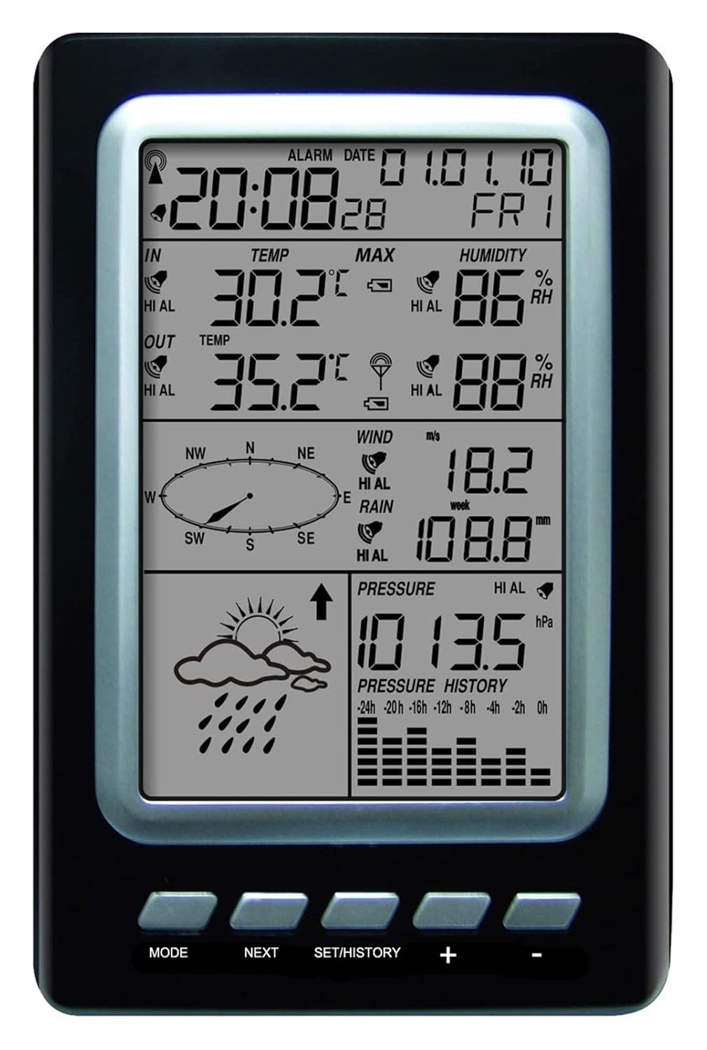 Amazon ウェザーステーション 多機能ソーラー小型ホームウェザーステーション、天気予報機、無線温度および湿度 温度センサー