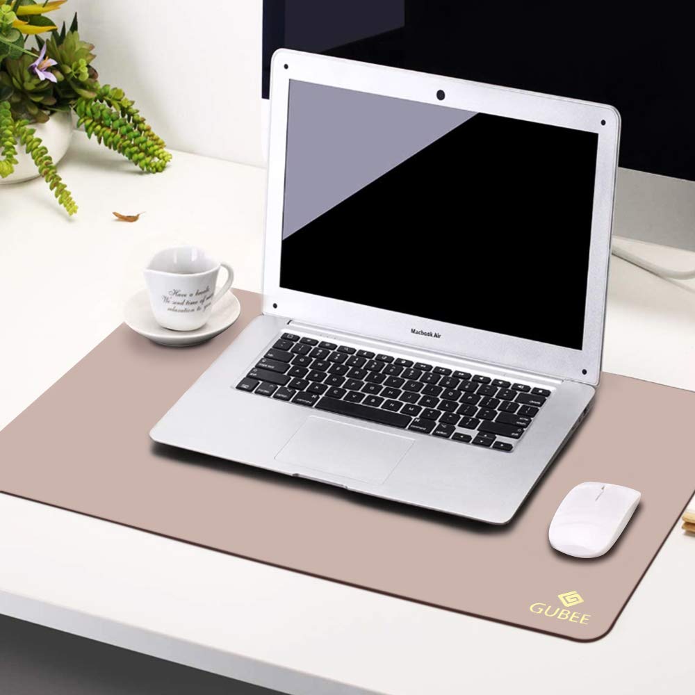 GUBEE PU Cuero Almohadilla de Escritorio de Oficina Multifuncional,Impermeable Antideslizante Anti-Sucio Alfombrilla de ratón para Oficina, hogar y Viajes (Rosa/Plata)