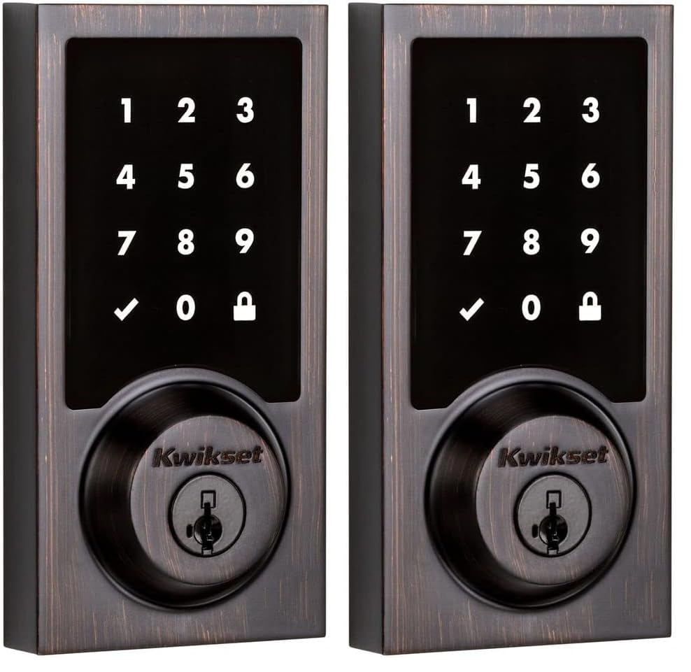 Image of Kwikset 916 Keyless Entry Touchscreen SmartCode Electronic Deadbolt Smart Lock Featuring SmartKey Security and ZigBee 3.0 Technology in Contemporary Venetian Bronze, Zigbee Hub Sold Seperately