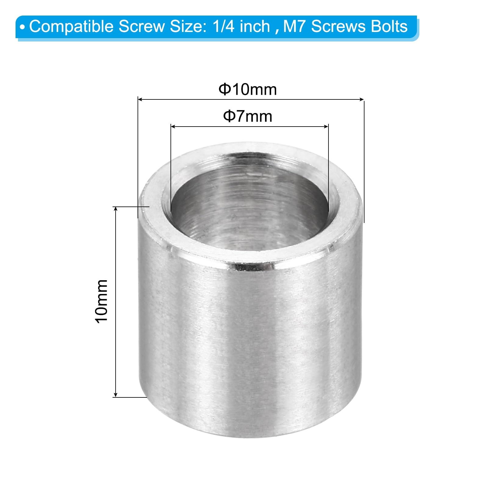 PATIKIL M7 Stainless Steel Spacers, 12Pcs Metal Spacer 7mm ID x 10mm OD x 10mm L Screw Standoff for 1/4" or M7 Screw - Image 2