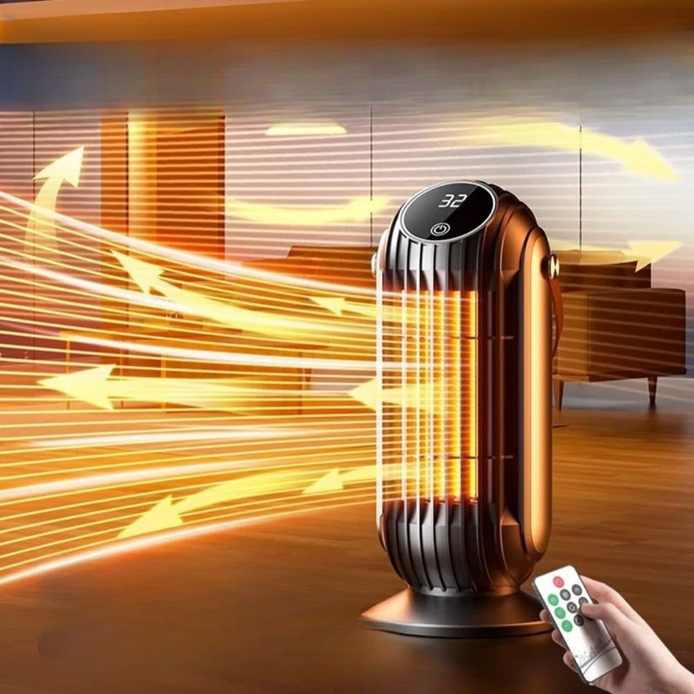 Calefactor Eléctrico 1500W para ptc para rápido con Termostato Ajustable y Temporizador para Hogar Oficina Dormitorio 26x11.5cm(EU)