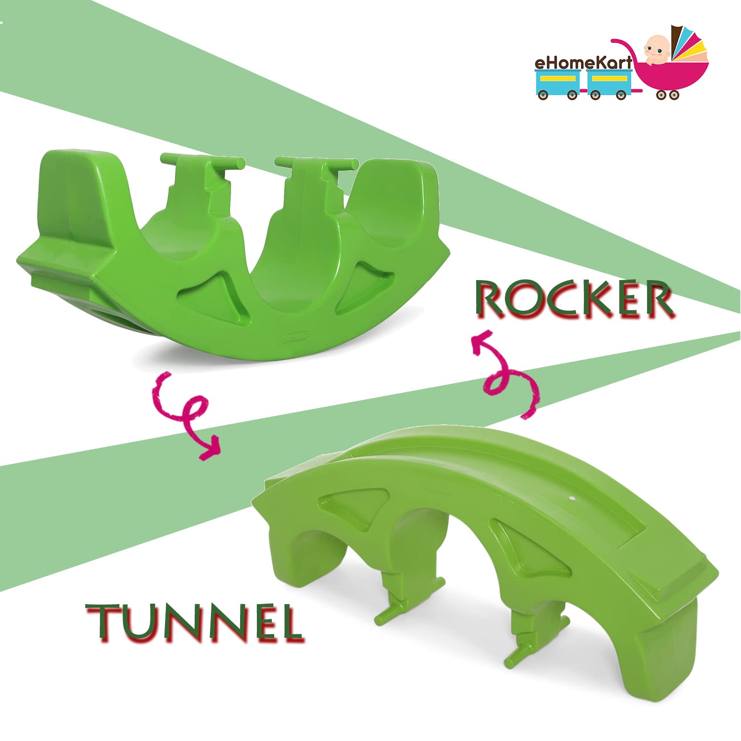 eHomeKart Playgro 3 In 1 See Saw Tunnel Rocker For Kids -Green, 2 In 1 Tunnel And Rocker For Indoors And Outdoors Toy For Boys And Girls Of Age 1-8 Years - Dimesnsions: 106 X 26 X 42 Cm, Piece 1 - Image 5 thumbnail