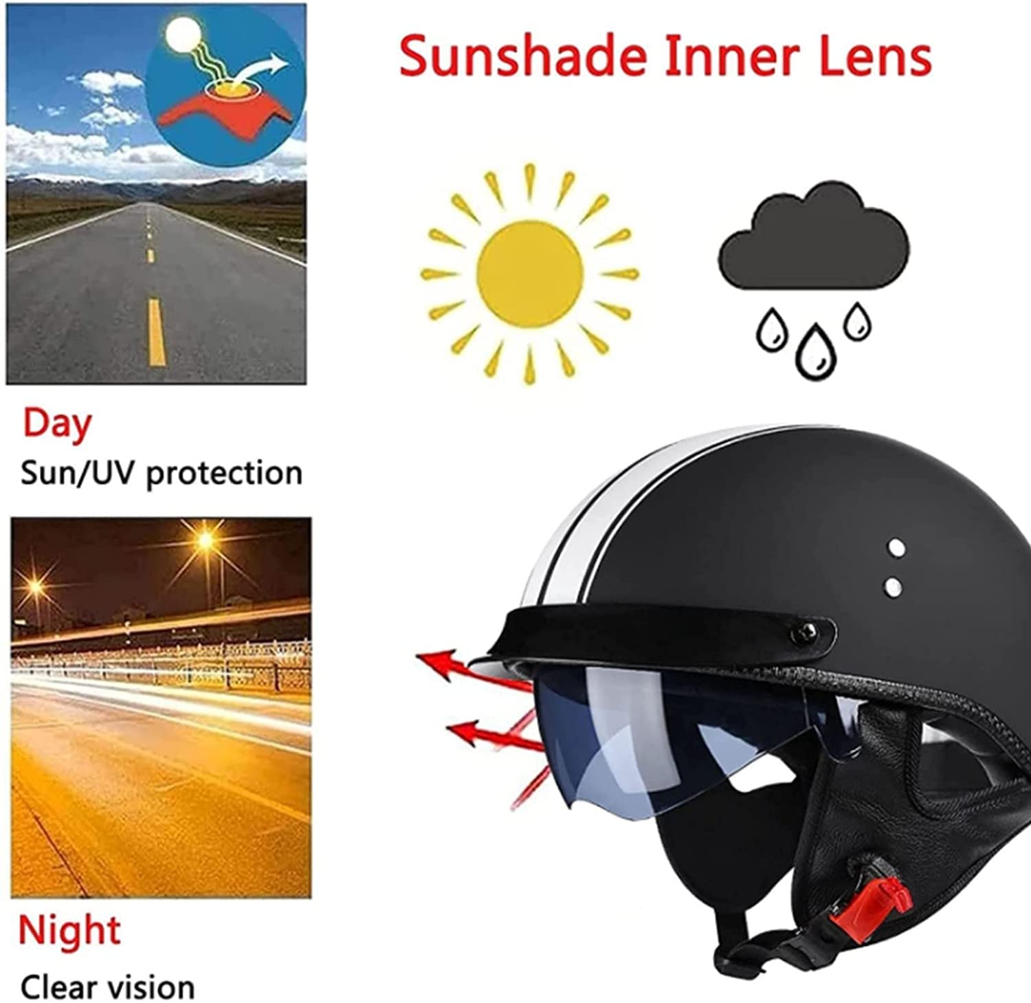 Caschi Moto Aperti Per Adulti Casco Moto Jet Certificato ECE Mezzo Con Visiera Casco Moto Bici Elettrica Unisex Per Casco Pilota Scooter Ciclomotore A,XXL/(61~62cm)