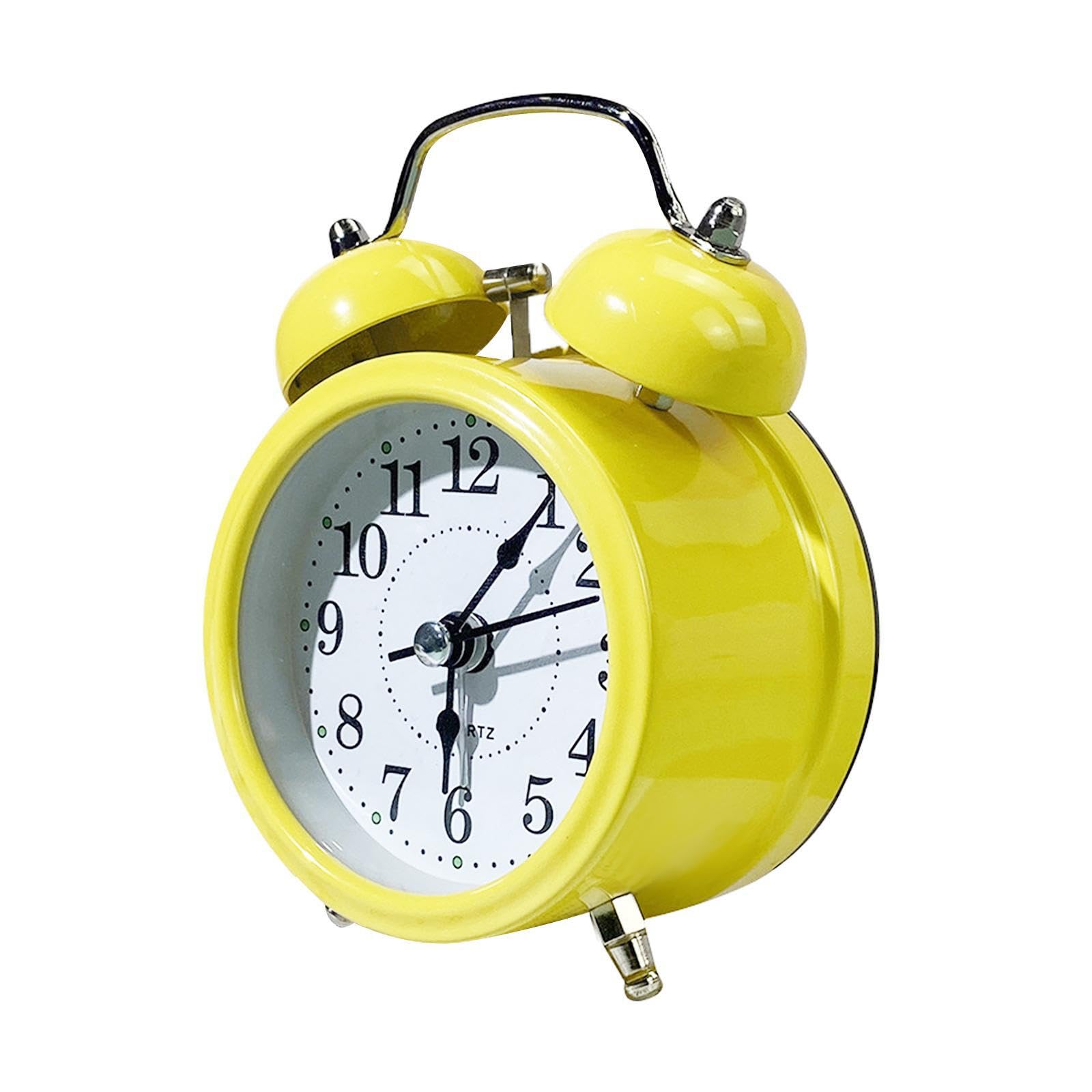 TWISAXC Backlight Alarm Clock Loud Ringing Mechanical Ringtone Heavy Sleepers Teenagers Kids Desk Decor for Creative Alarm Clock Is Made Of Durable Metal Loud Analog Old, Yellow, 8.2x5.6x11.8cm