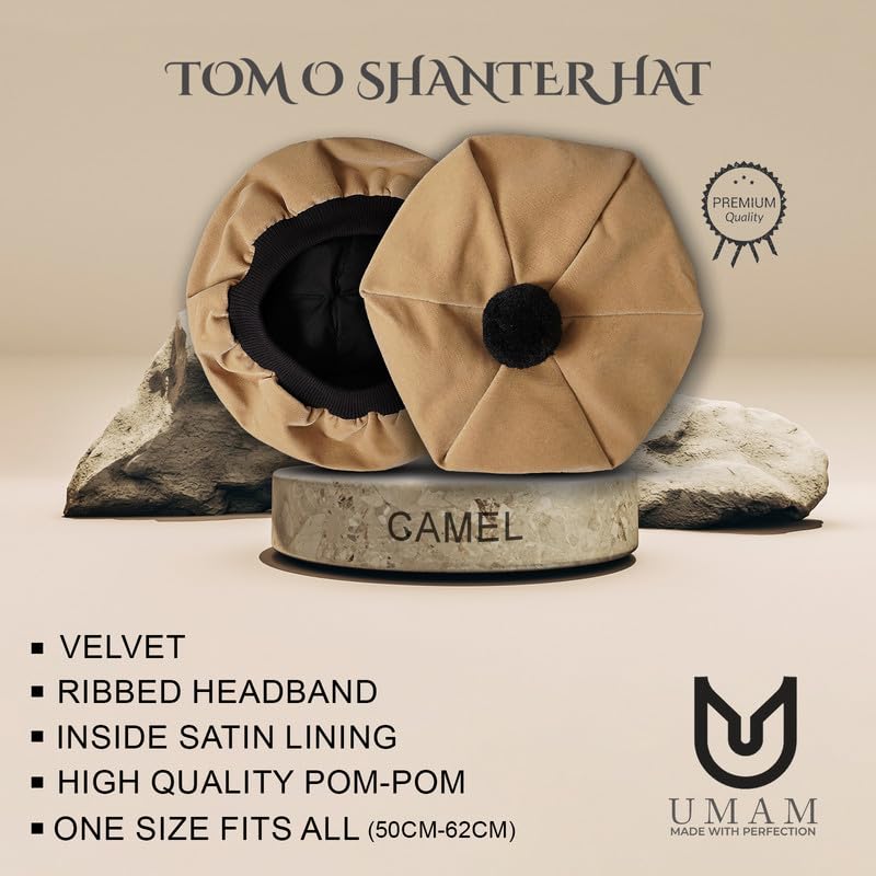 Image of Scottish Tam O' Shanter Hat Tartan Bonnet Pom Pom Wool Flat Cap One Size
