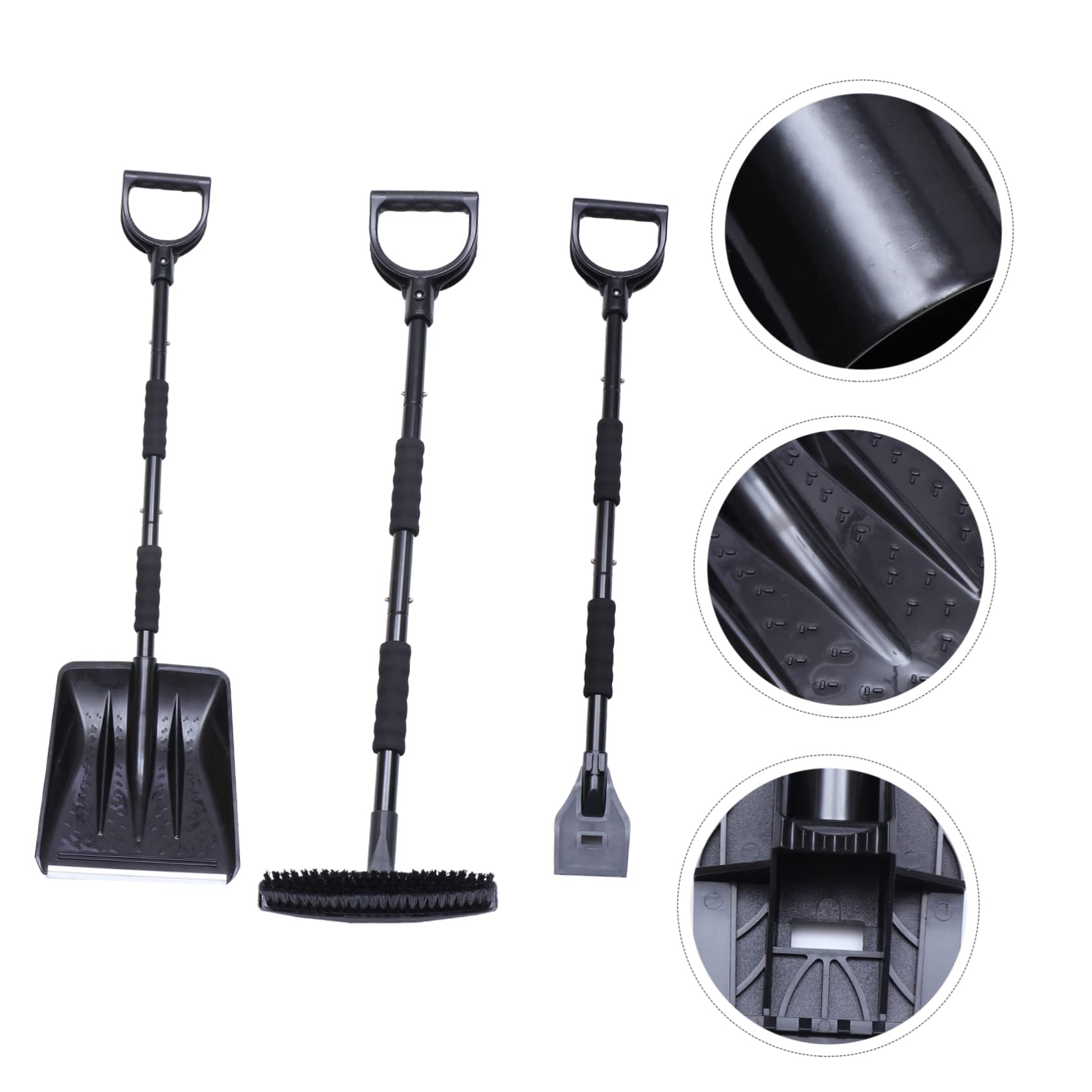 POPETPOP Kit Quitanieves para Coche de 3 Piezas Varilla de Tres Secciones | Negro, Hierro, 1 Set, para Parabrisas y Uso Invernal, Desmontable y Extensible