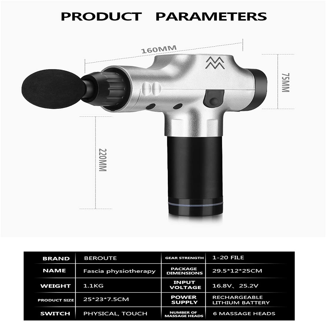 Pistola De Masaje, Pistola De Masaje Muscular para Atletas, Masajeador Músculo Músculo Portátil Profesional Pistola De Masaje De Tejido Profundo,Plata
