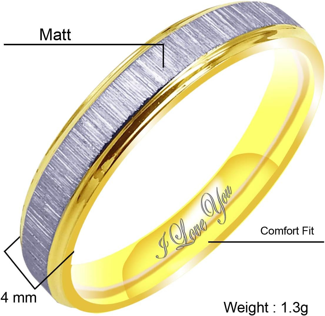 Everstone Women's Matte & Brushed 4MM & 6MM Flat Promise Ring Wedding Bands Titanium Ring Two Tone Color: Yellow Gold & Platinum Engraved I Love You