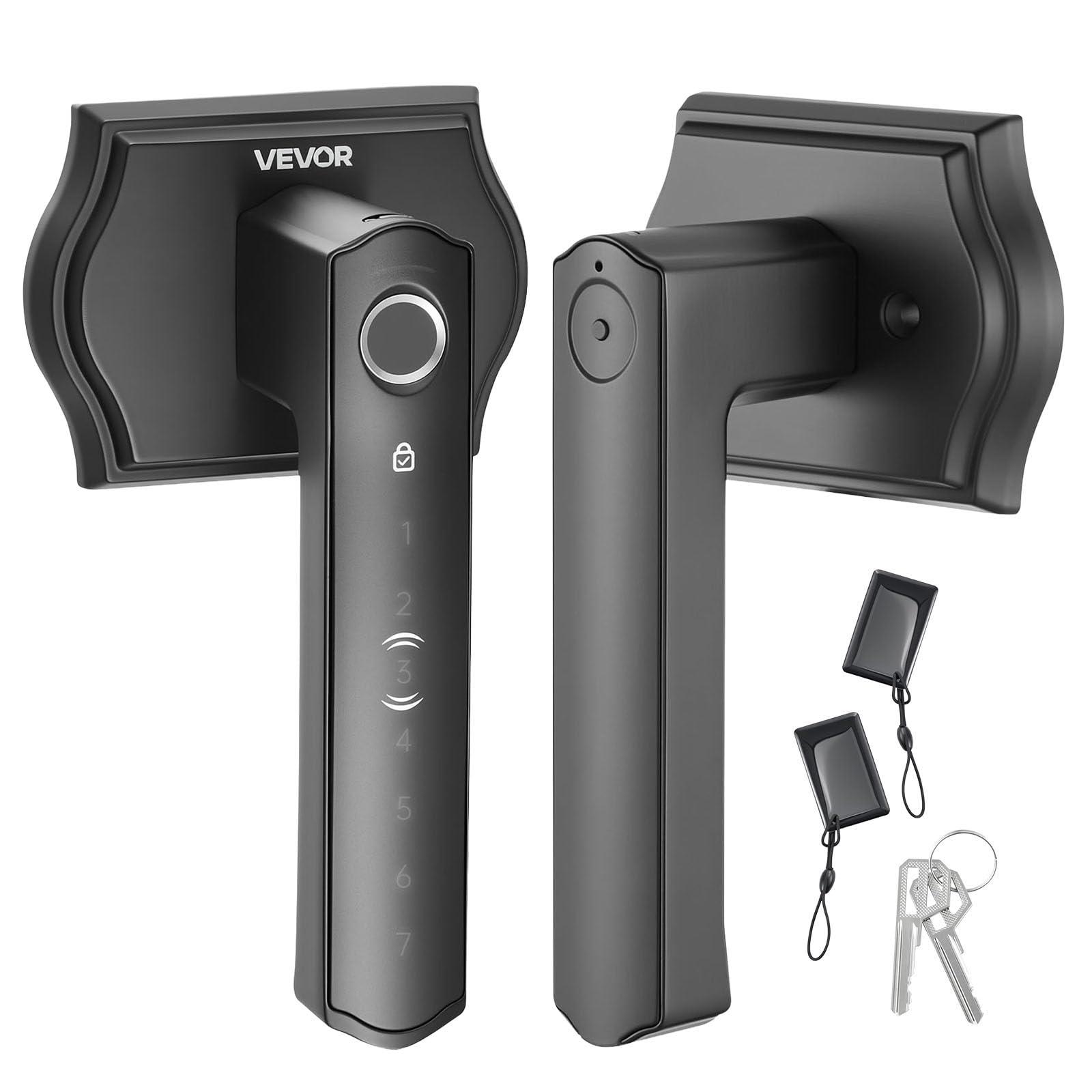 Fingerprint Door Lock Set, Electronic Biometric Knob Keyless Entry Door Lock with Handle, Auto Locking, One-Time Code, Anti-Peeking Password, Easy Installation, for Home, Apartment, Matte Black