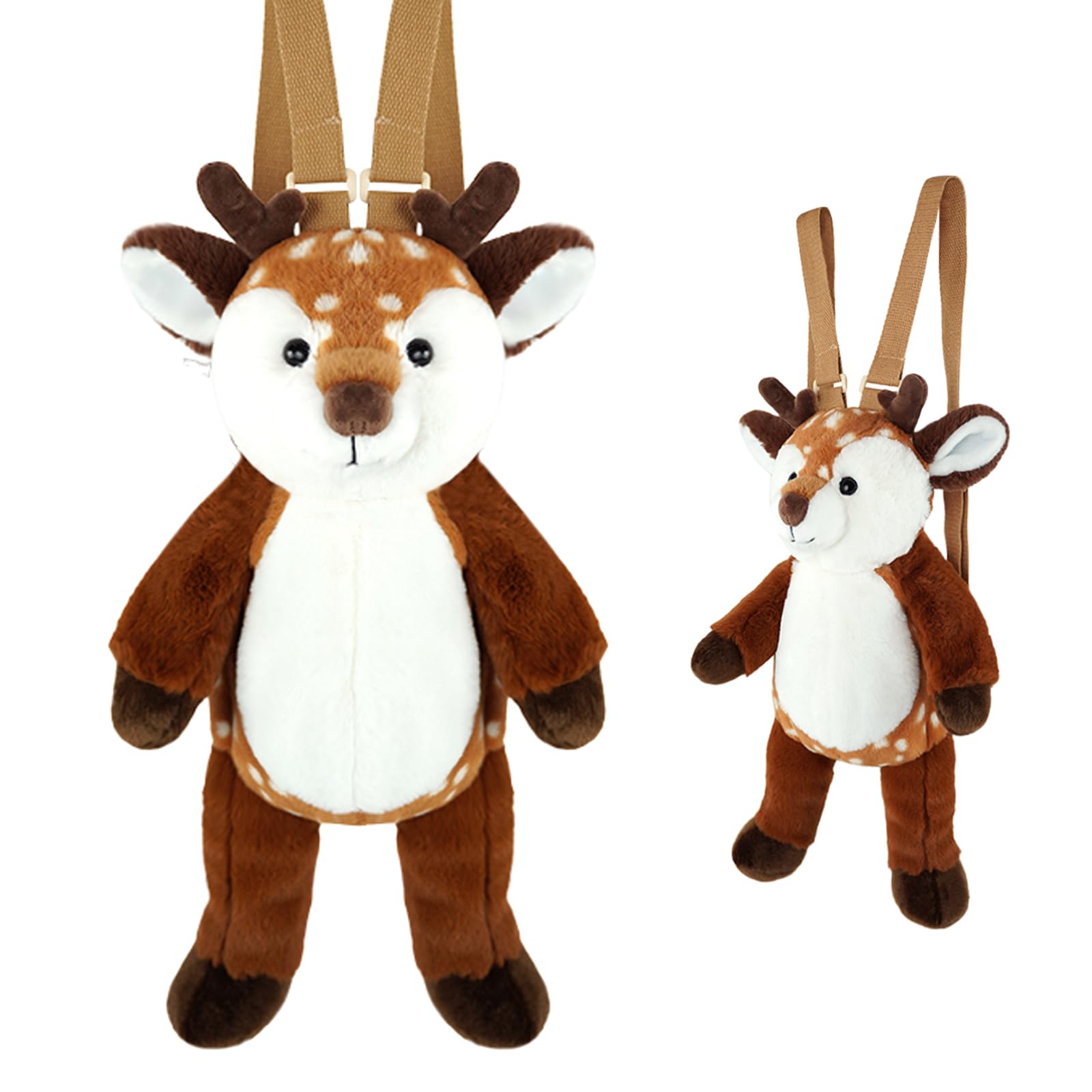 Cute Sika Deer Huggable Plush Animal Backpack for Kids Soft Cuddly Stuffed Animal Adjustable Shoulder Backpack Baby Deer