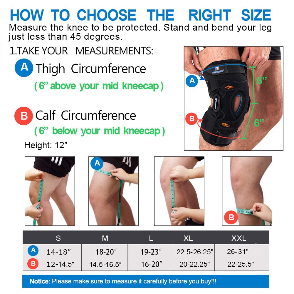 T TIMTAKBO Rodillera con bisagras, soporte de rótula GEl con estabilizadores de doble cara extraíbles, soporte de rodilla para desgarro de menisco, alivia el ACL, artritis (L se ajusta a la parte