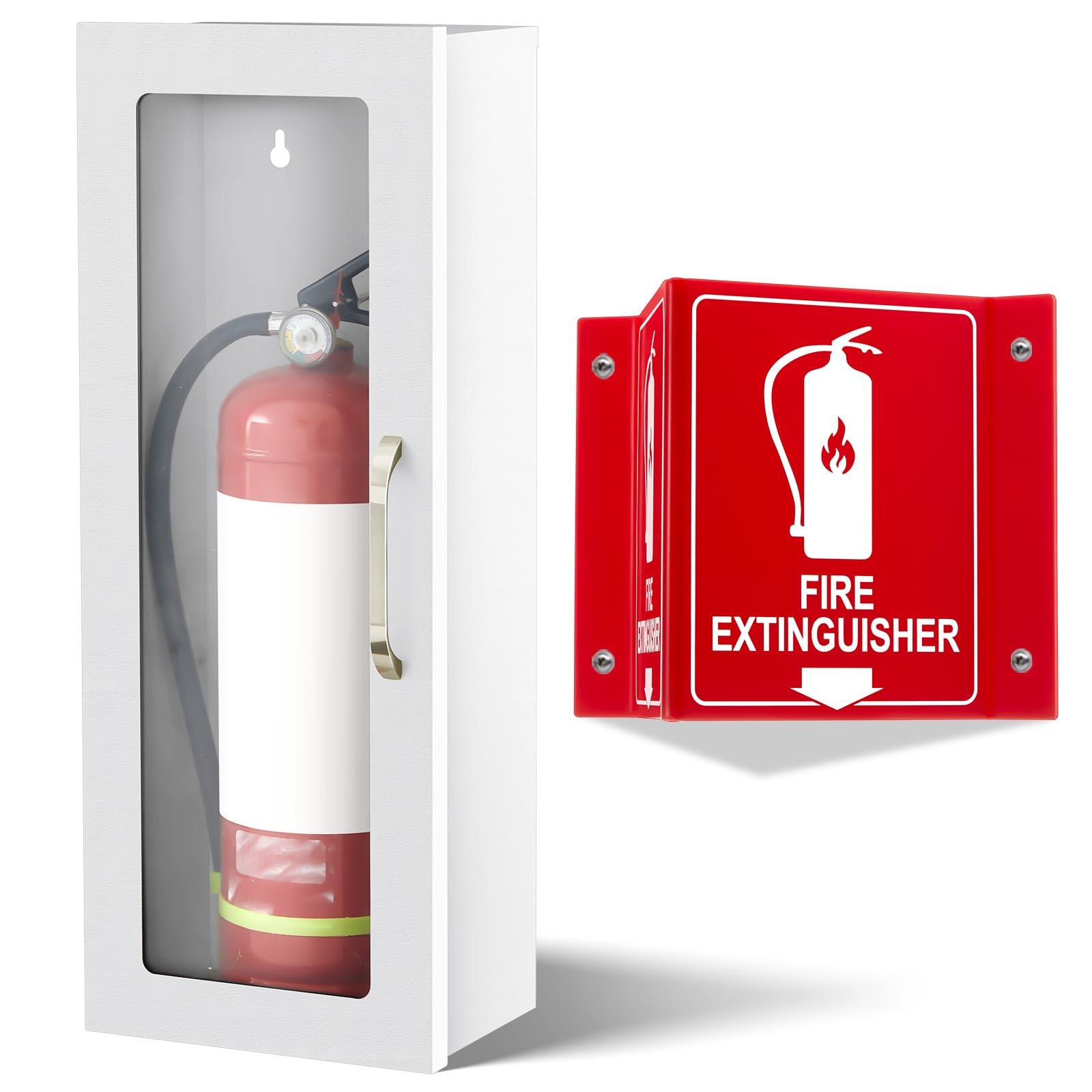 Zonon Extintor de gabinete de pared y superficie y extintor de incendios con flecha de acero industrial arquitectónico caja de pared para extintores químicos secos de 10 libras para interiores y