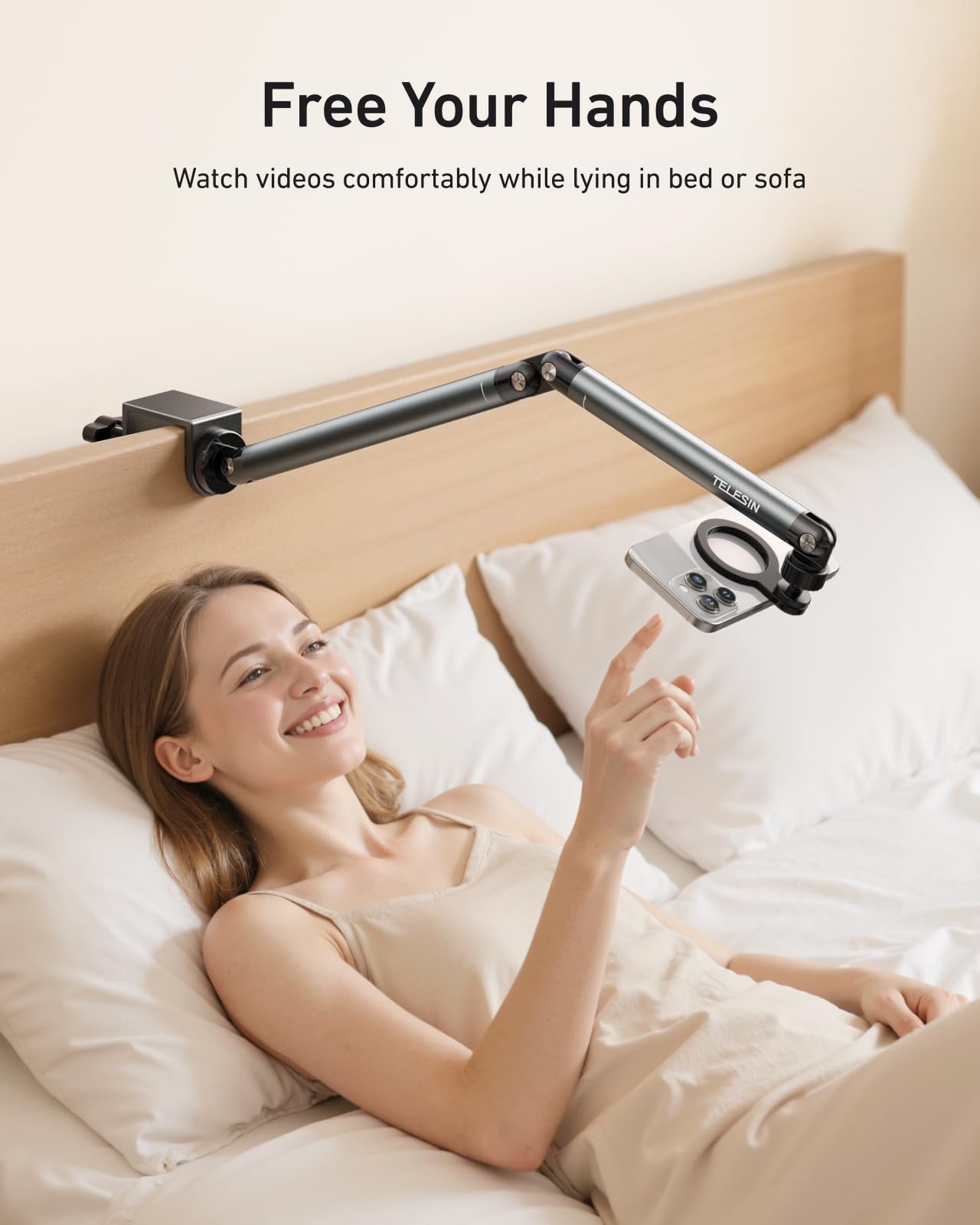 TELESIN Magnetische Handyhalterung Bett - 360° Drehbarer Handy Halterung-Kompatibel mit MagSafe, Handyhalterung Tisch für Phone/Tablet, usw, Holder für Schlafzimmer, Schreibtisch beim Lesen/Streaming