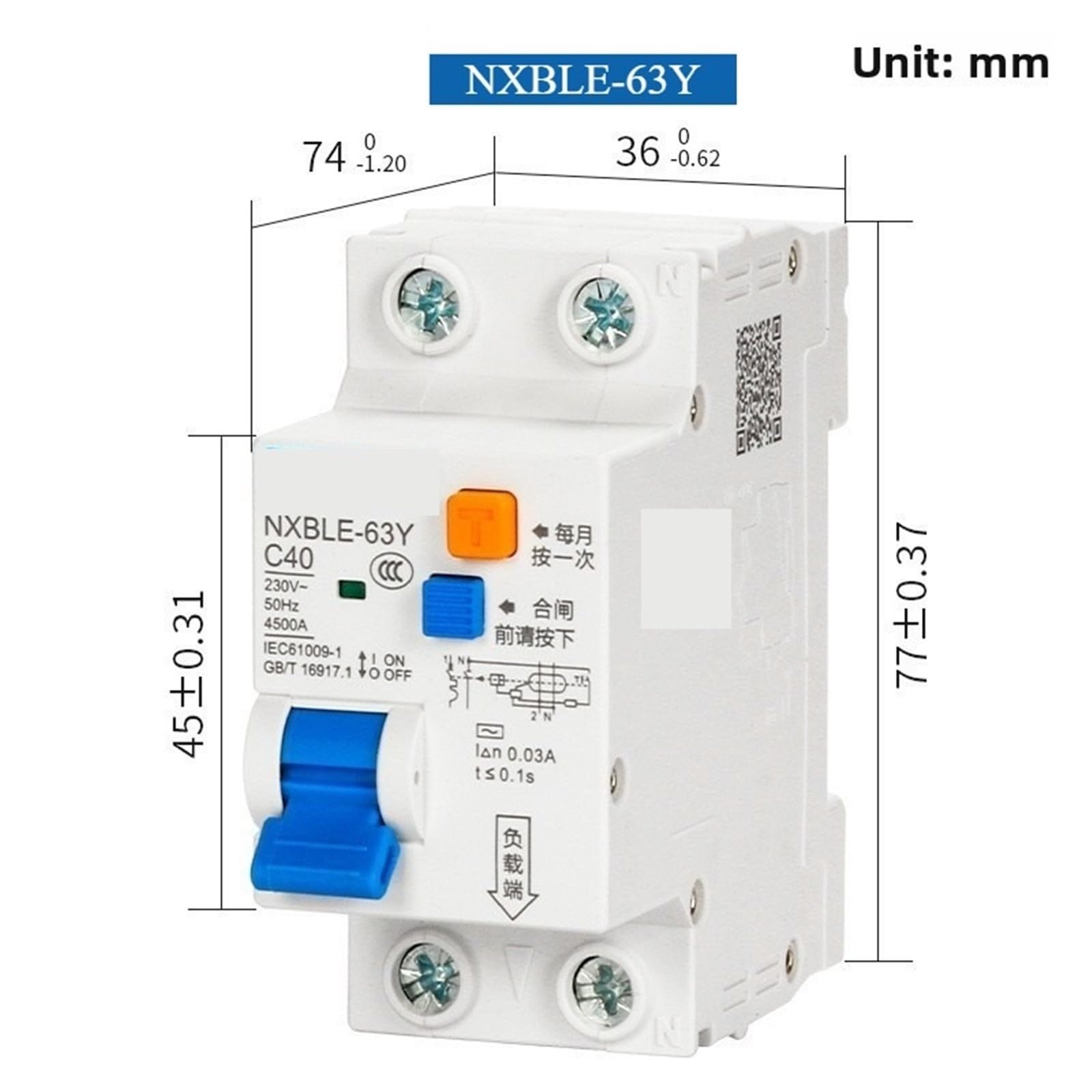 Wyłącznik różnicowoprądowy, 1 sztuka, 30mA 16A 20A 25A 32A 40A 63A 1PN NXBLE-63YH NXBLE-63Y (NXBLE-63Y 1PN 30MA,40A)
