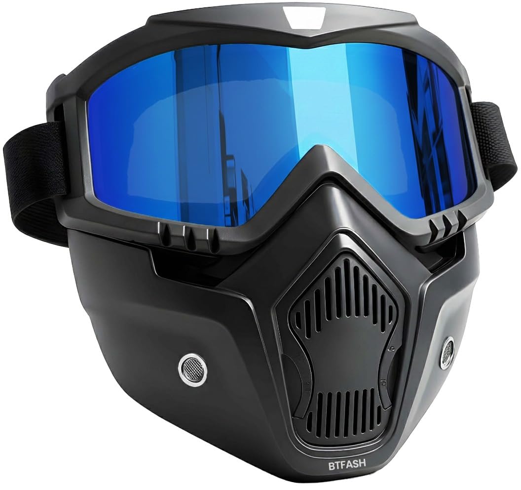 Goggle Mask Anti Scratch UV Protective Open Face & Eyewear Windproof Dirt Shield Adjustable Strap Soft Foam Padded Detachable for Cycling Bike Off Road Racing Riding Unisex (Blue)-image-18