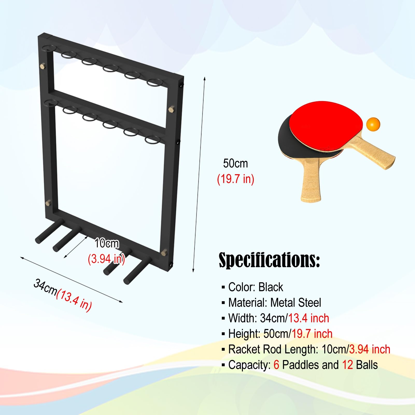 Supporto Da Parete Per Racchette Ping Pong - Porta 4 Racchette E 6 Palline, In Acciaio, Per Sala Giochi - Foto 5