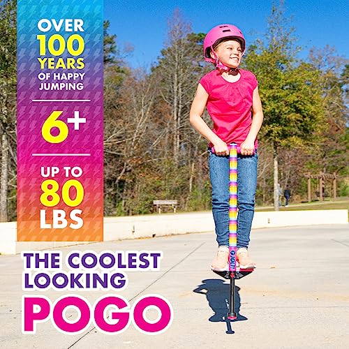 Image of Flybar Jolt Pogo Stick for Kids, Perfect for Beginners w / Foam-Covered Metal Frame, Handles & Padding, Non-Slip Foot Pads, Wide Tip, Outdoor Active Play Toy for Boys & Girls, Ages 6+, Rainbow