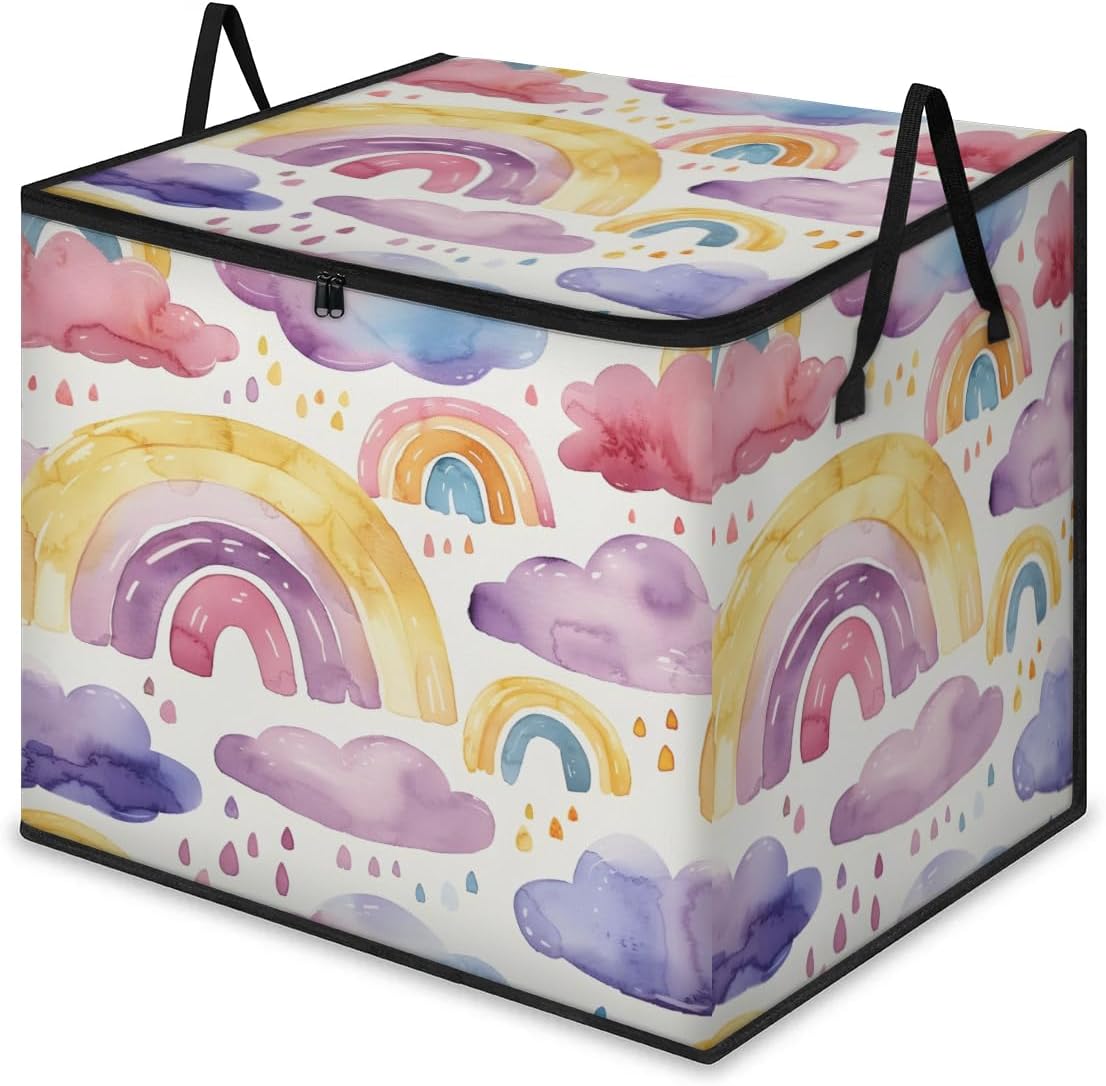 Large Storage Bags Cloud Rainbow Closet Organizer Foldable Clothes Storage Bins with Handles Storage Containers for Blanket Comforter Pillow