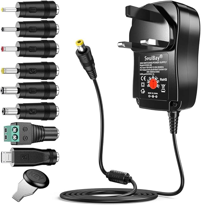 Adaptateur Secteur Universel 48W Avec 11 Embouts DC - Tensions Réglables 5V à 20V - Pour Routeur, Caméra, Bande LED, Etc.