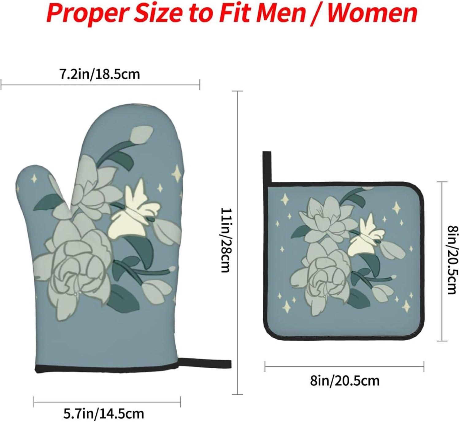 White Bauhinia Oven gloves and heat-resistant mat 4-piece set. Suitable for grilling, microwave oven frying, and baking