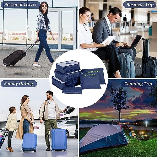 Image of 6 in 1 Polyester Secret Pouch Travel Bag Packing Cubes Laundry Bag with Undergarments & Cloth Storage Organizer Travelling Set /Suitcase Cloth Cube Bag (6 PC SET DARK BLUE)