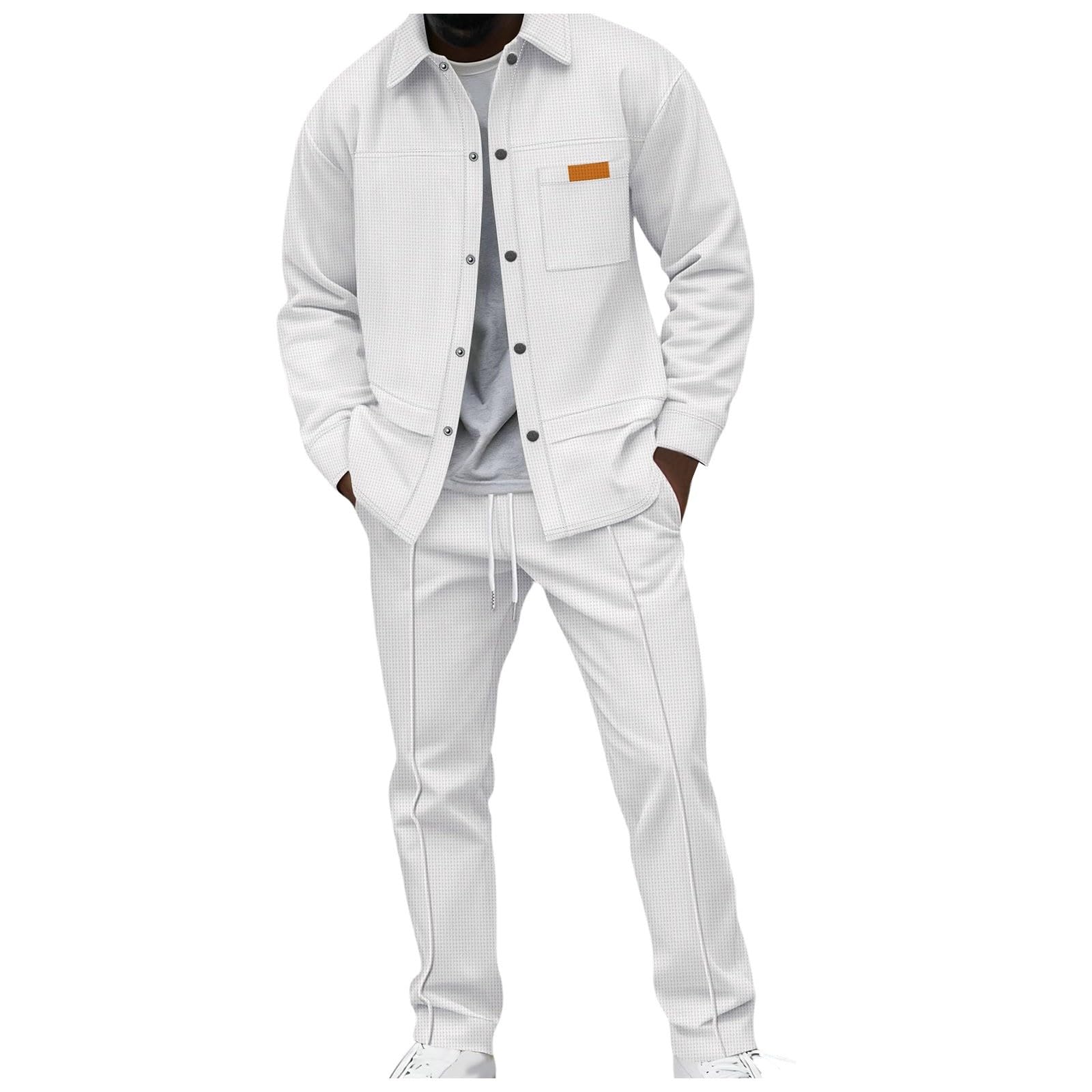 Chándal para hombre, juego de 2 piezas, chaqueta de camisa y pantalones de chándal de color puro, chándal cómodo, transpirable, traje deportivo cómodo y cómodo