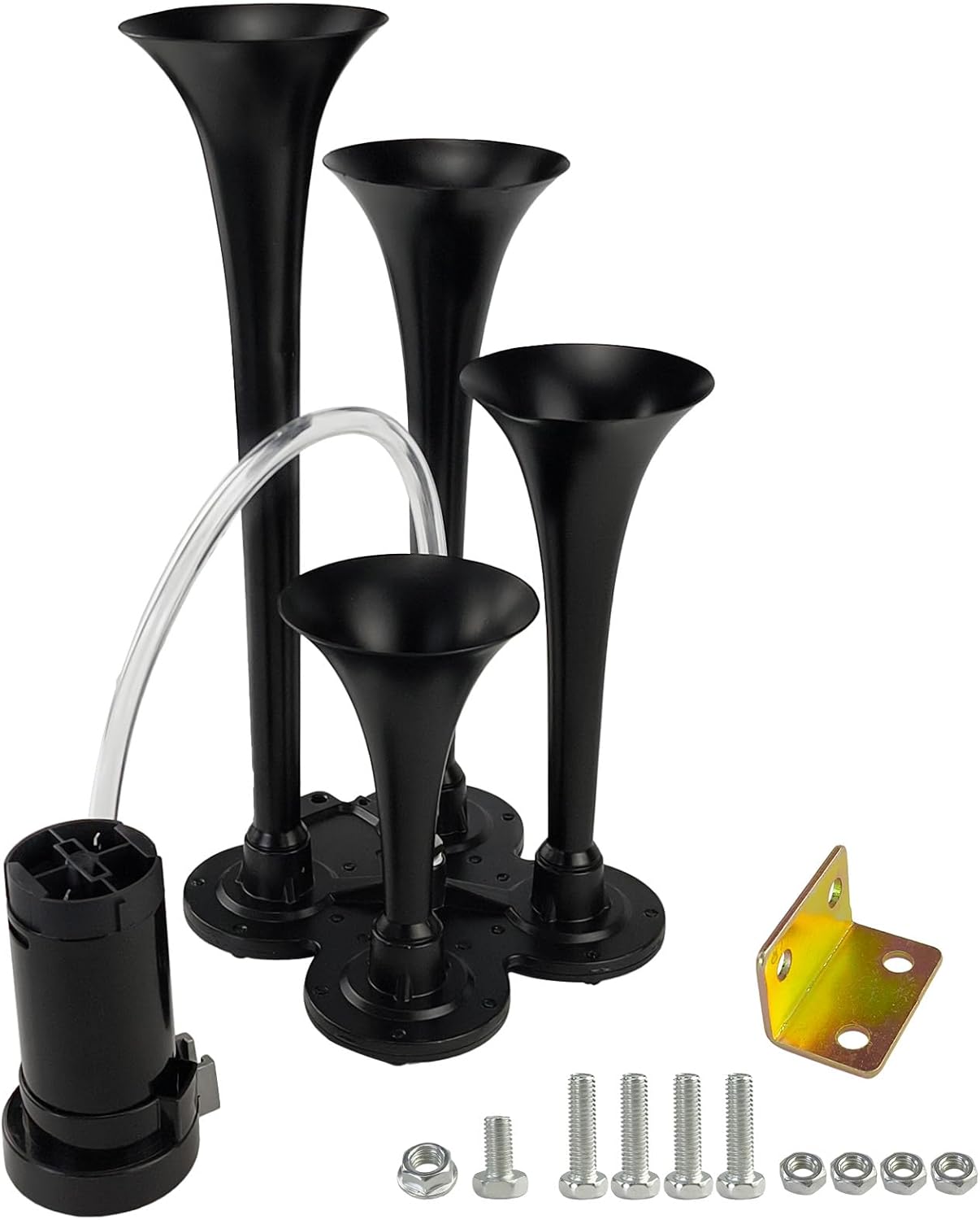 Trumpet Horns Kit,4 Trumpet Horn Kit, 12V 185dB Super Loud Air Horn with Compressor for Trucks, Cars, Pickups, Boats, Lorries & Vehicles – Heavy-Duty Four Trumpet Train Horn Blast