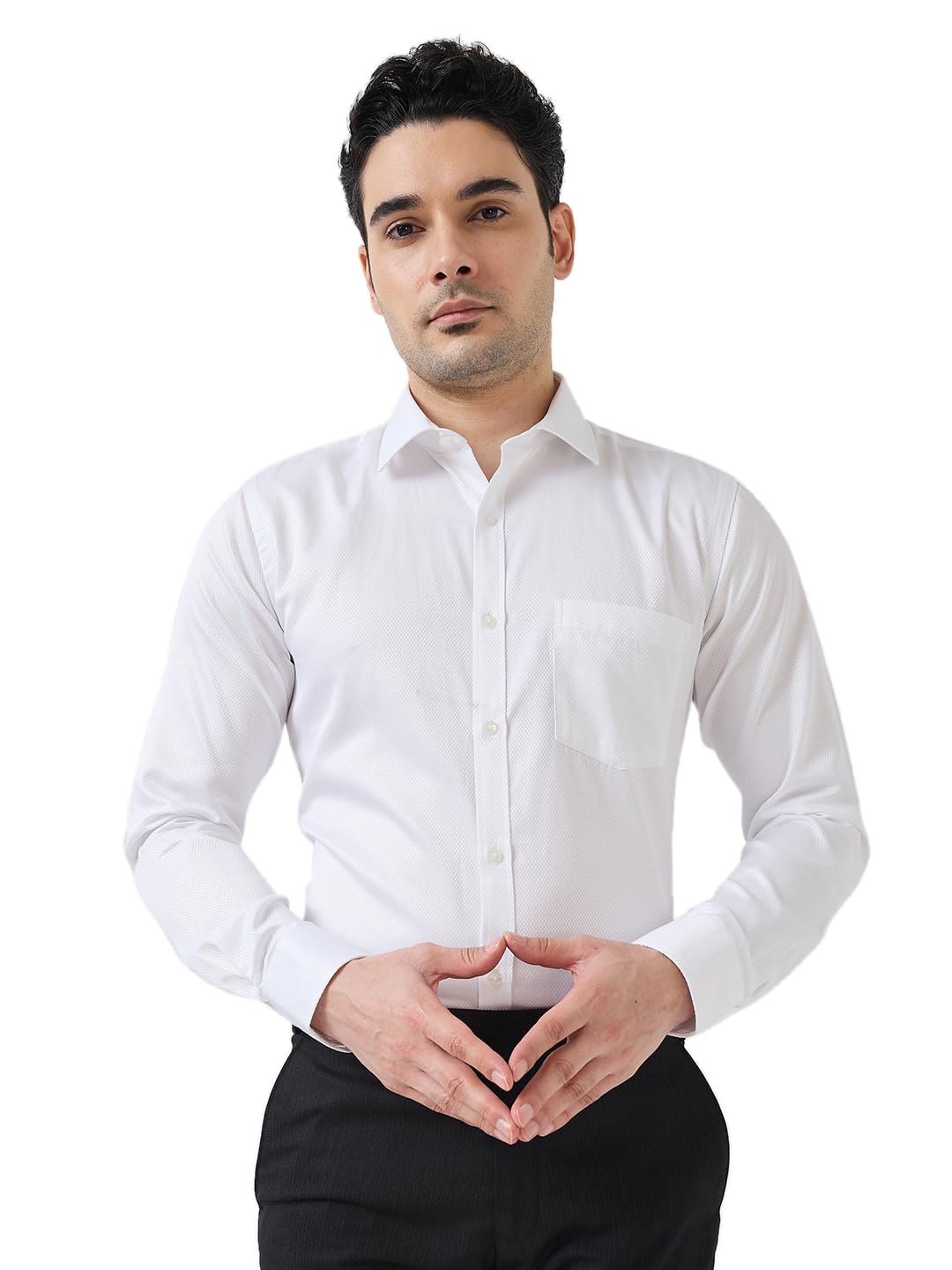 Men Slim Fit Structure Pattern Cotton Polyester Blend Semi Cutaway Collar Full Sleeve Formal Shirt-image-37