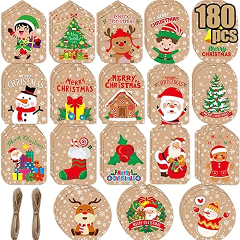 180pcs Christmas G-ift Tags Christmas Brown Tags with String Double Sides Christmas Tags for Presents Christmas Name Tags Christmas Labels for Presents Xmas Tags for Holiday Cover