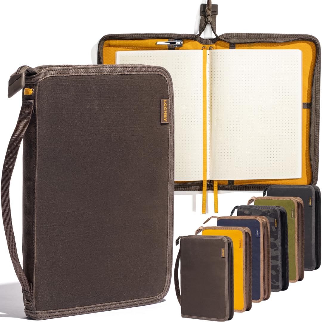LOCHBY® Field Folio A5 | Couverture de carnet de journal à fermeture éclair | Toile cirée résistante à l'eau | Carnet Tomoe River inclus | Parfait pour le voyage, l'art, le bullet journal