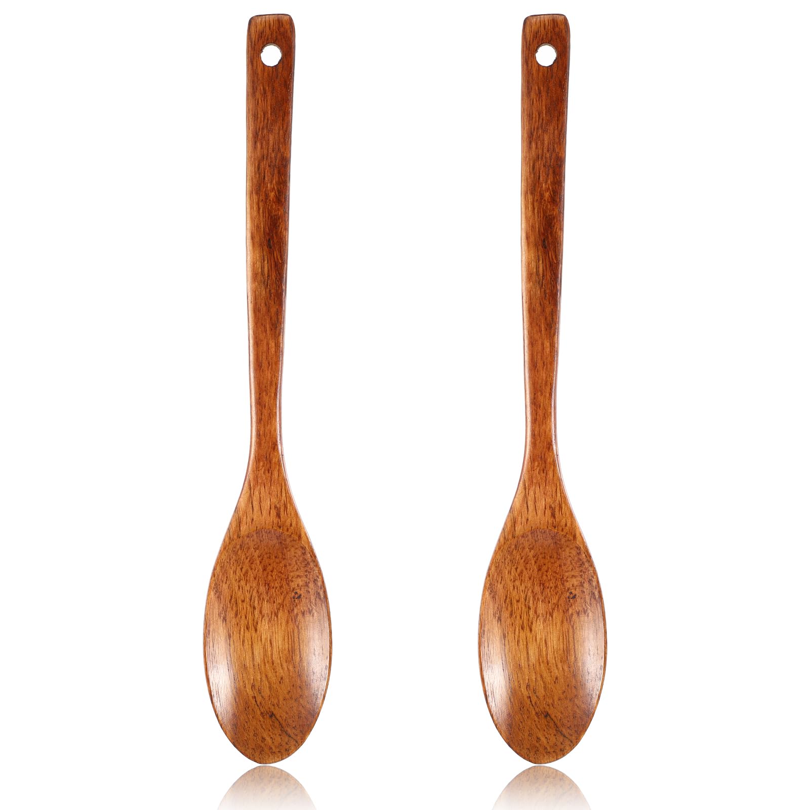 2Pcs Large Wooden Spoons for Cooking 12.8 Inch Long Handle Wood Spoon