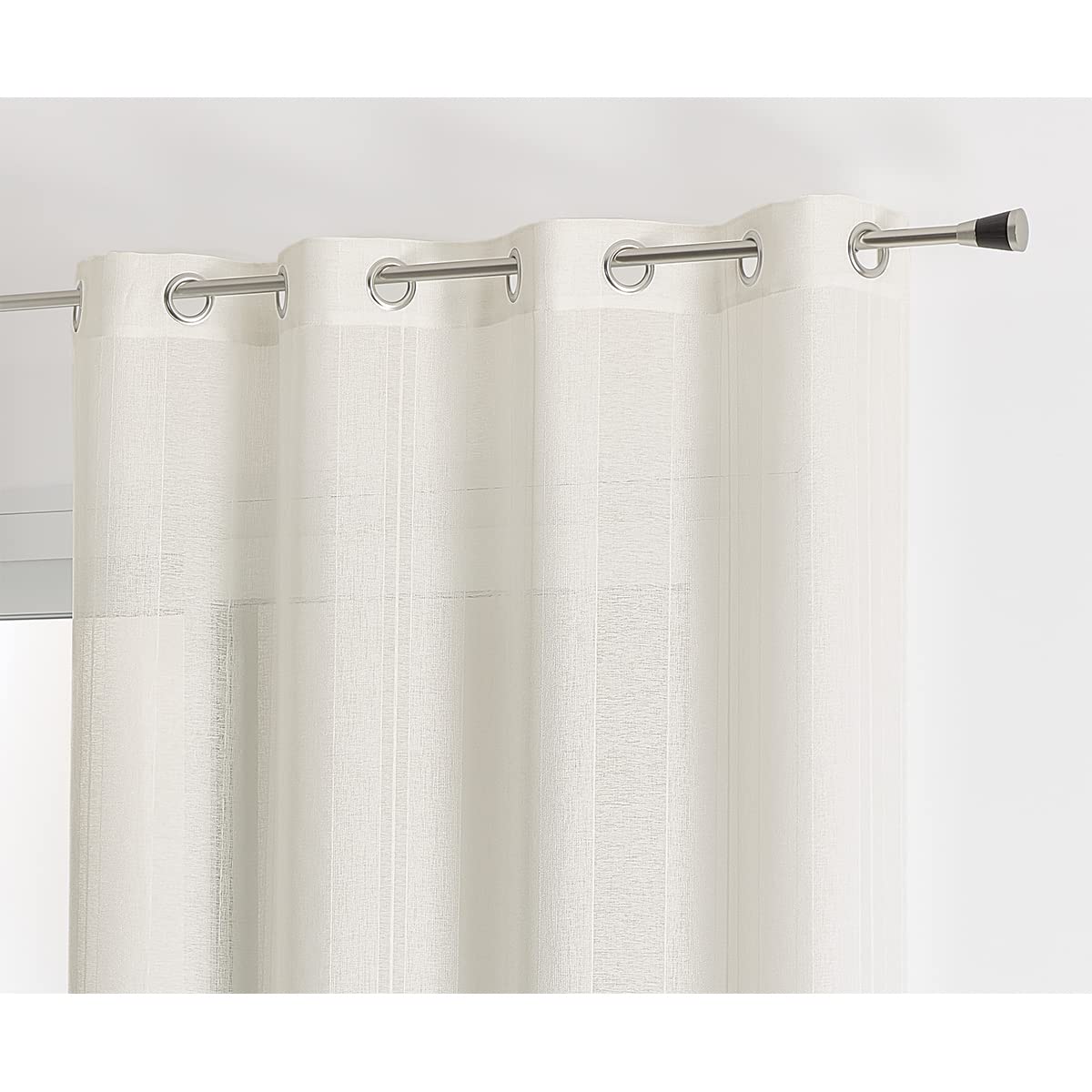 Voilage Uni à Rayures Brodées - Polyester Uni - Tamisant pour Fenêtres de Salon, Chambre, Cuisine - 8 Œillets Ronds Ø 4 cm - Prêt à Poser - 300 x 240 cm - Blanc