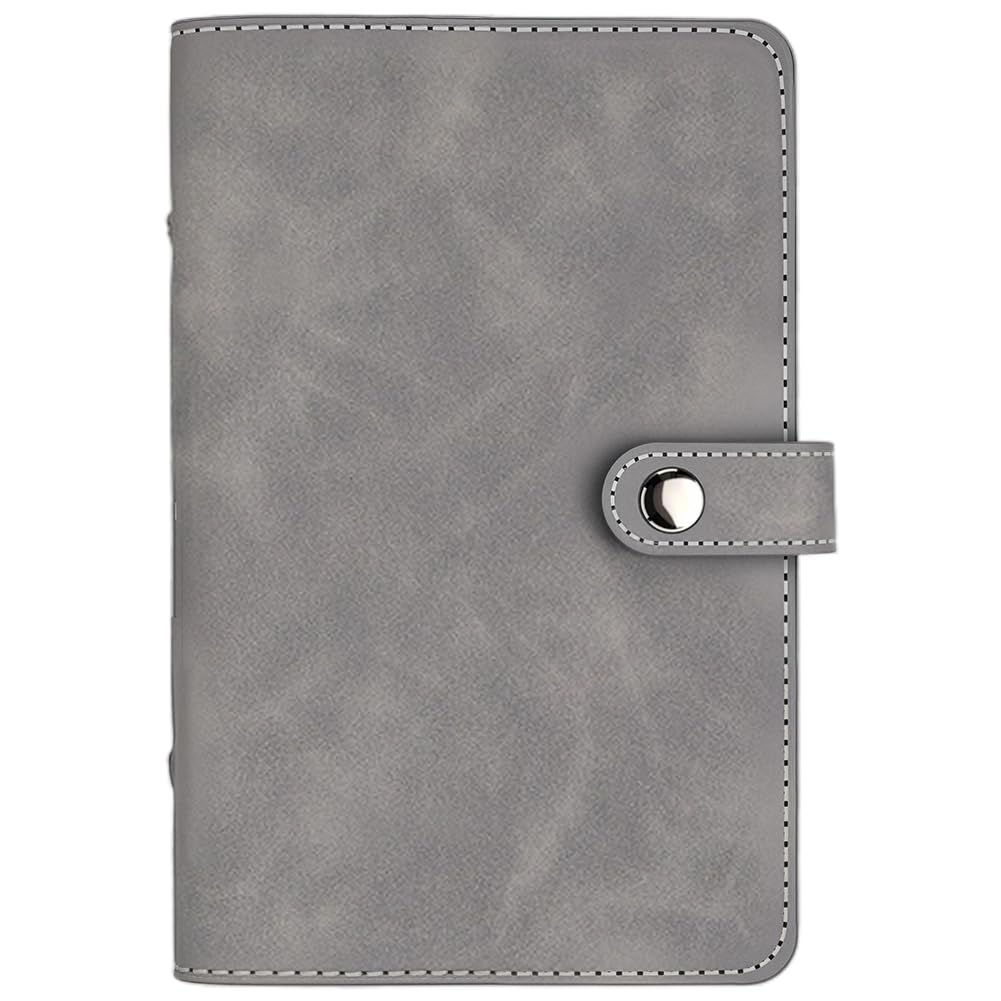 CALFOVERA A6 PU Leather Binder Cover with Divider Pocket Refillable Soft Cover Leather Travel Journal Notebook Protector Folder 6 Ring Loose Leaf Planner Binder for Meeting Filler Paper Cash(Gray)