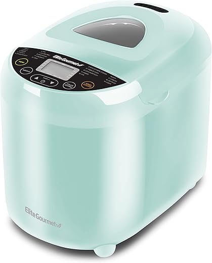 Elite Gourmet EBM8103M Programmable Bread Maker Machine 3 Loaf Sizes, 19 Menu Functions Gluten Free White Wheat Rye French and more, 2 Lbs, Mint